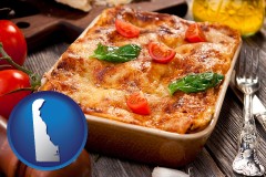 de map icon and an Italian restaurant entree