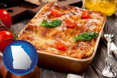 ga map icon and an Italian restaurant entree
