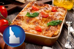 id map icon and an Italian restaurant entree