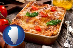 illinois map icon and an Italian restaurant entree