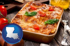 la map icon and an Italian restaurant entree
