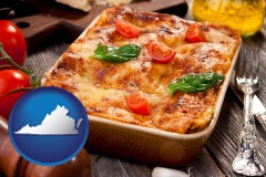 virginia map icon and an Italian restaurant entree